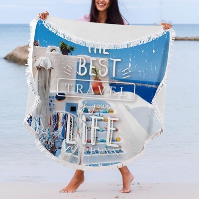 Free Shipping Full Color 250gsm Microfiber Round Towel w/Tassel - 59 dia.