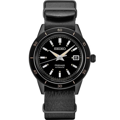 Seiko Presage Style 60s Black Ion Finish Automatic Watch w/Black Dial