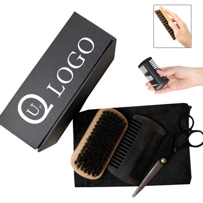 Beard Mustache Scissors Comb Brush Kit