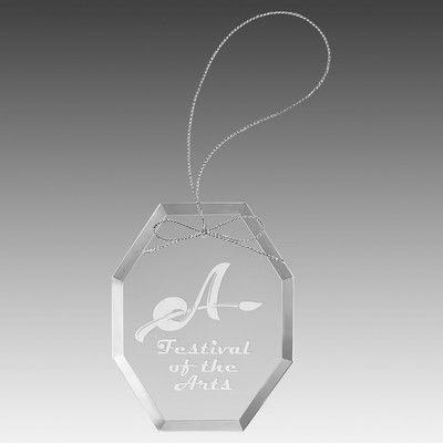 3.75" Clear Octagon Glass Ornament with Silver String