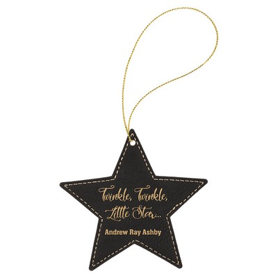 Black/Gold Leatherette Star Ornament with Gold String