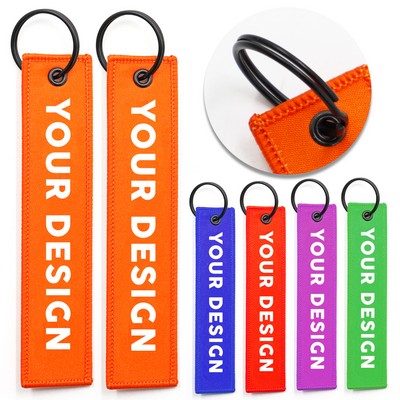 5.1" x 1.2" Embroidered Woven Label Keychain