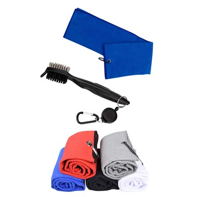 Tri-fold Golf Towel With Brush Tool Kit