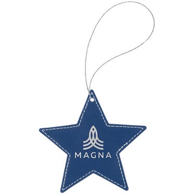 Blue/Silver Leatherette Star Ornament with Silver String