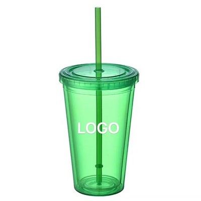 16oz Double Wall Tumbler With Lid And Straw