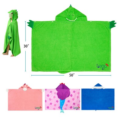 Dinosaur Hooded Towel for Kids Soft 100% Cotton Bath Beach Towel 30" x 50" for Kids 3-10 Years