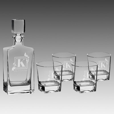 810ml Rectangle Glass Decanter Set w/Four 8 oz.Glasses